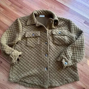 THE NINES x Boutique Womens Olive Green Quilted Button Up Jacket l M l OverSized